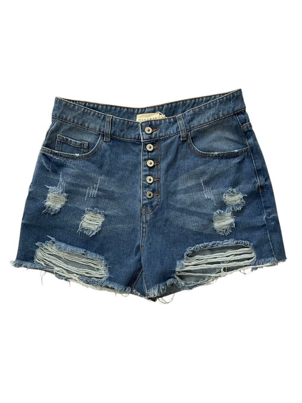 Ninexis High Rise Distressed Button Fly Denim Shorts Size Medium